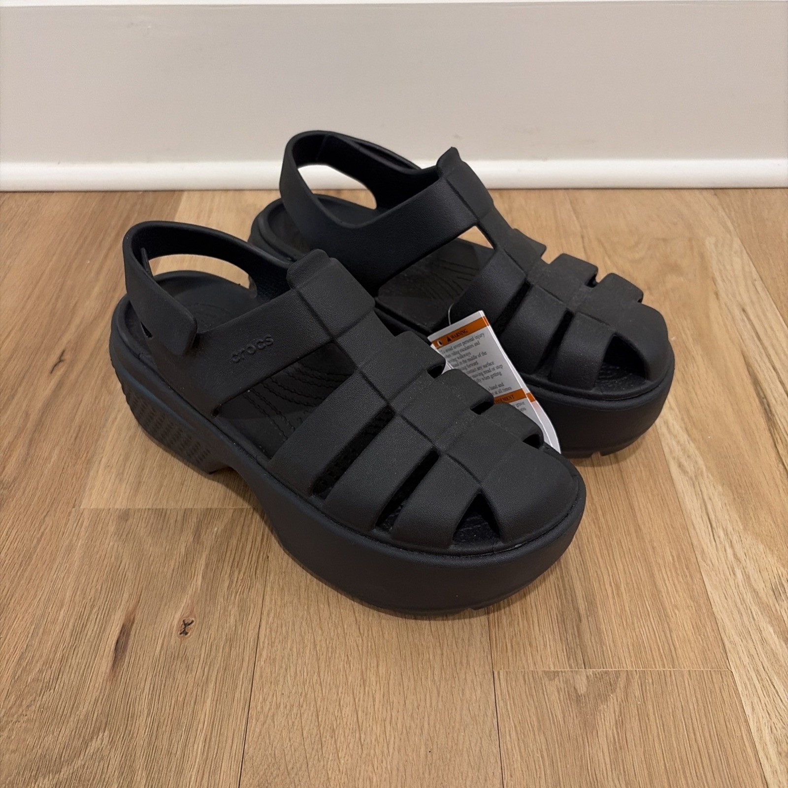 Crocs Stomp Fisherman Sandal Shoes Unisex Womens 7 Mens 5 Black Platform NWT