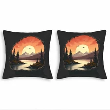 Set of 2 18x18in Throw Pillow Covers - Serene Landscape Design 