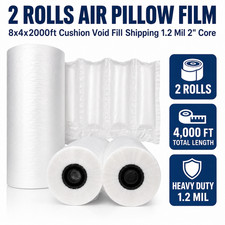 Air Pillow Film 8"x4"x2000ft Void Fill Cushion Roll 1.2 Mil 2" Core 2 Pack