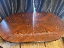 Classic Twin Pedestal Inlaid Oval Dining Table with Carvings
