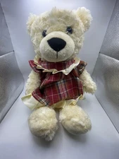 2021 RBI Cream White Fur Bear Cub Plush Stuffed Animal 12" Plaid Dress Skirt