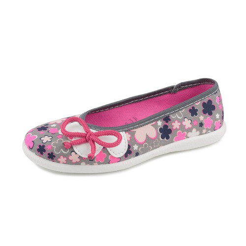 Zetpol Zyta Gray Floral Girls' Natural Canvas Ballet Flat, size 29 EU / 12.5 US