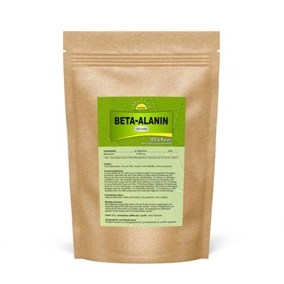 Beta Alanin, veganes Pulver, hochrein, ohne Zusätze, fein gemahlen, 500 g Beutel