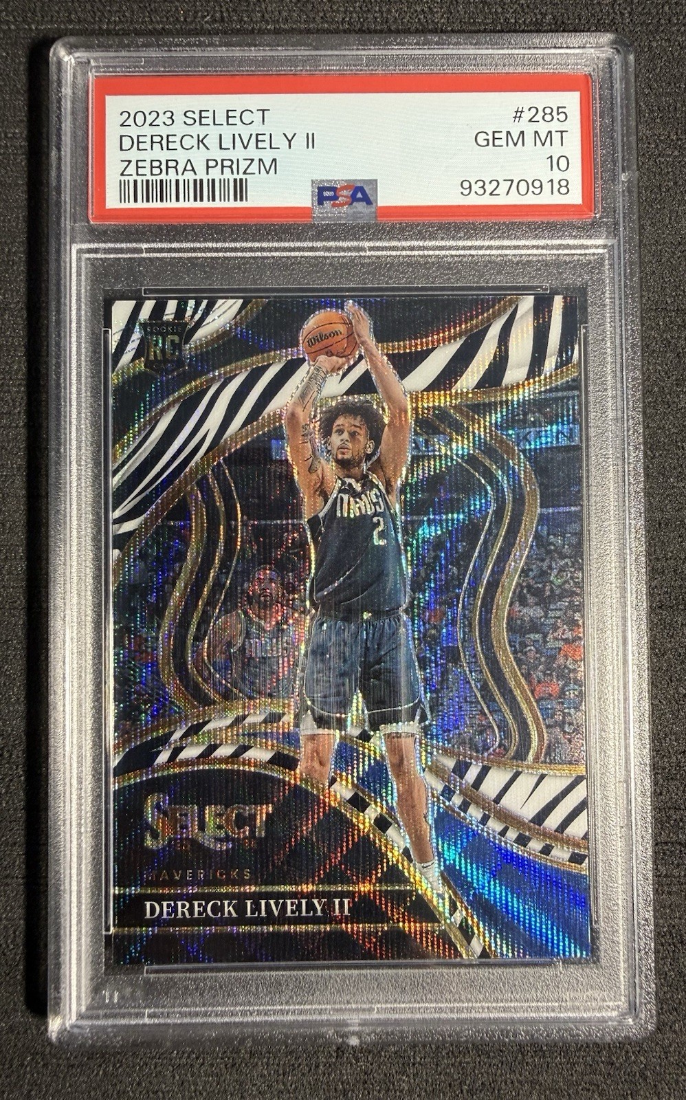 Dereck Lively II  2023-24 Panini Select #285 Zebra Prizm PSA 10 RC