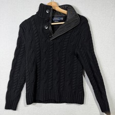 Polo Ralph Lauren Sweater Boys Medium Black Merino Wool Cable Knit Mock Neck