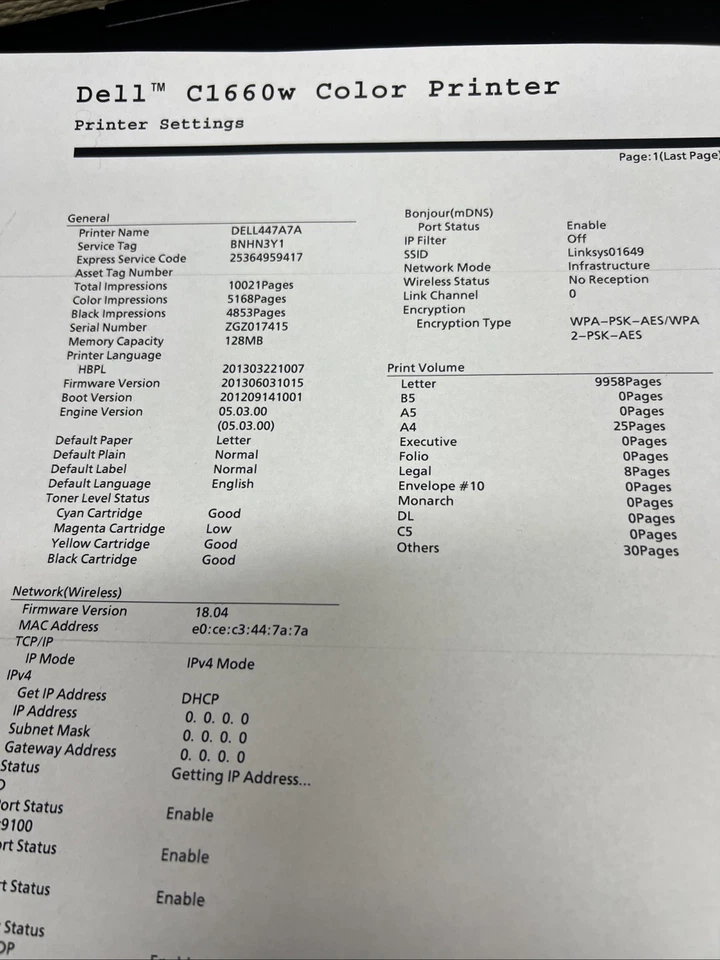 Dell Color Printer C1660w - Image 4 of 4