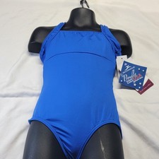 Motionwear X-Back Leotard Royal Blue Square Neckline Wide Straps SZ. IC