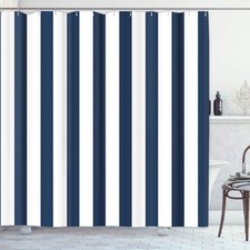 Shower Curtain Abstract Classic Navy Blue and White Stripe Graphic Modern Wat...