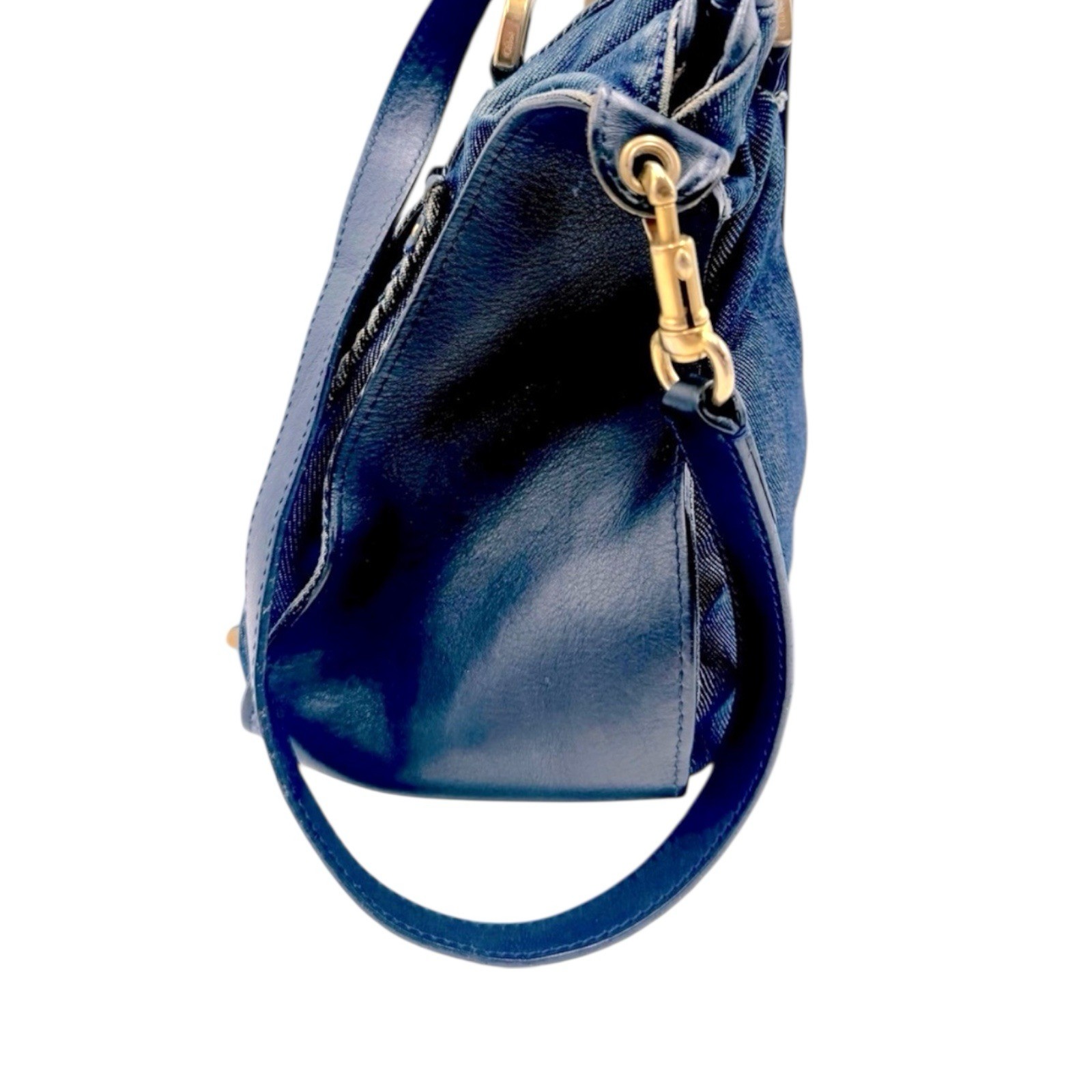 Chloe Dark Blue Denim & Leather Medium Marcie Double Satchel