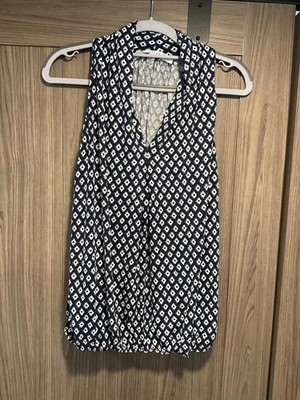 Max Studio Womens Blue Sleeveless V Neck Blouse Size M