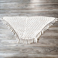 Handmade Crochet Shawl Fringe Hippie Grannycore Cottagecore Cream Peach Vintage