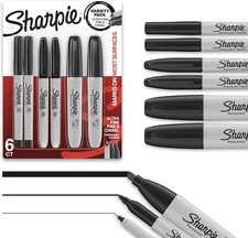 Black Permanent Markers Set - 6 Versatile Markers for Writing and Art