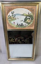 Folk Art Decorated Painted Hanging Two Panel Mirror West Point Watercolor Ink