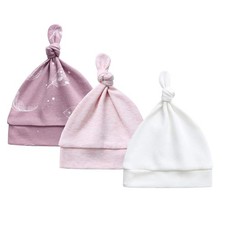 Owlivia Organic Newborn Knot Hats, Newborn, White/Pink Melange/Feather
