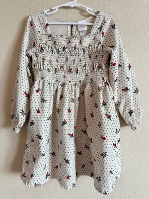 Hanna Andersson Dress Christmas Holiday Ivory Corduroy Holly Berries Girls  6-7yr | eBay