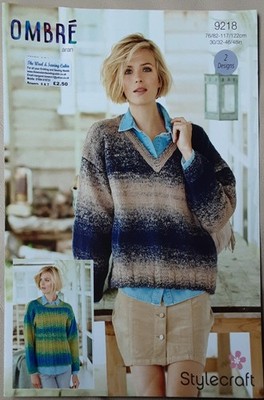 Original Stylecraft Ombre Aran Damen Pullover 30''-48'' Strickmuster 9218