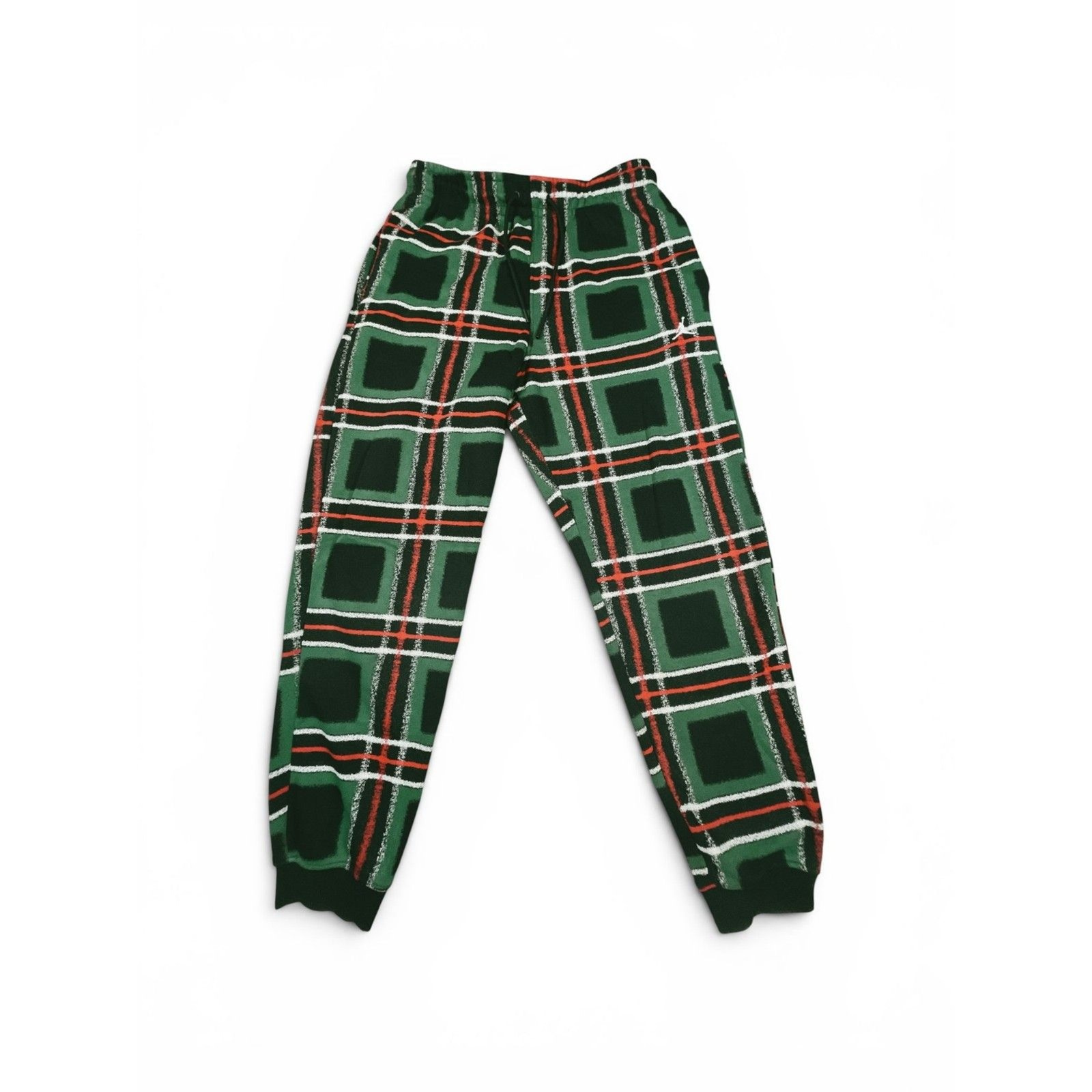 Jordan Plaid Fleece Jogger Pants Men's Medium Green Red Drawstring