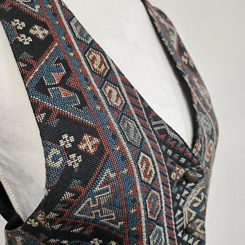 Vintage 90s Karen Kane Tribal Southwest Tweed Tie-Back Vest Sz M Aztec Western Foto 4 de 4