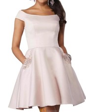 Mori Lee Romantic Coquette Short Formal Dress Blush Beaded Pockets s 00