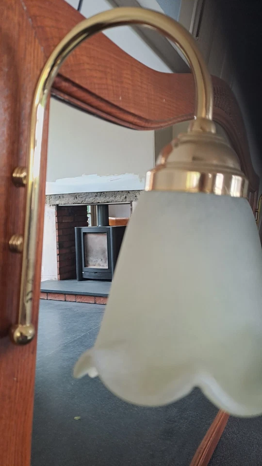 Brass Finish Indoor Wall Or Mirror Light, Frosted Glass Calla Lily Shade, CE - Image 2 of 4