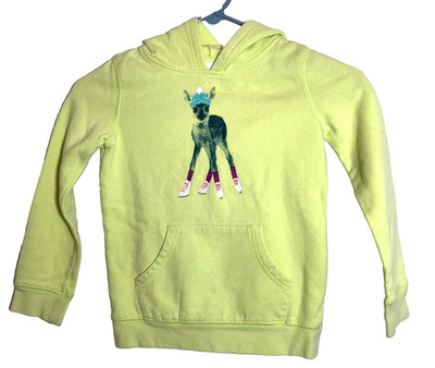 Circo Girls Yellow Pullover Hoodie Size S/P 6-6X Baby Deer on Ice Skates