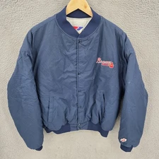 Vintage Atlanta Braves Jacket Mens XL Blue Swingster Puffer Varsity Snap Button