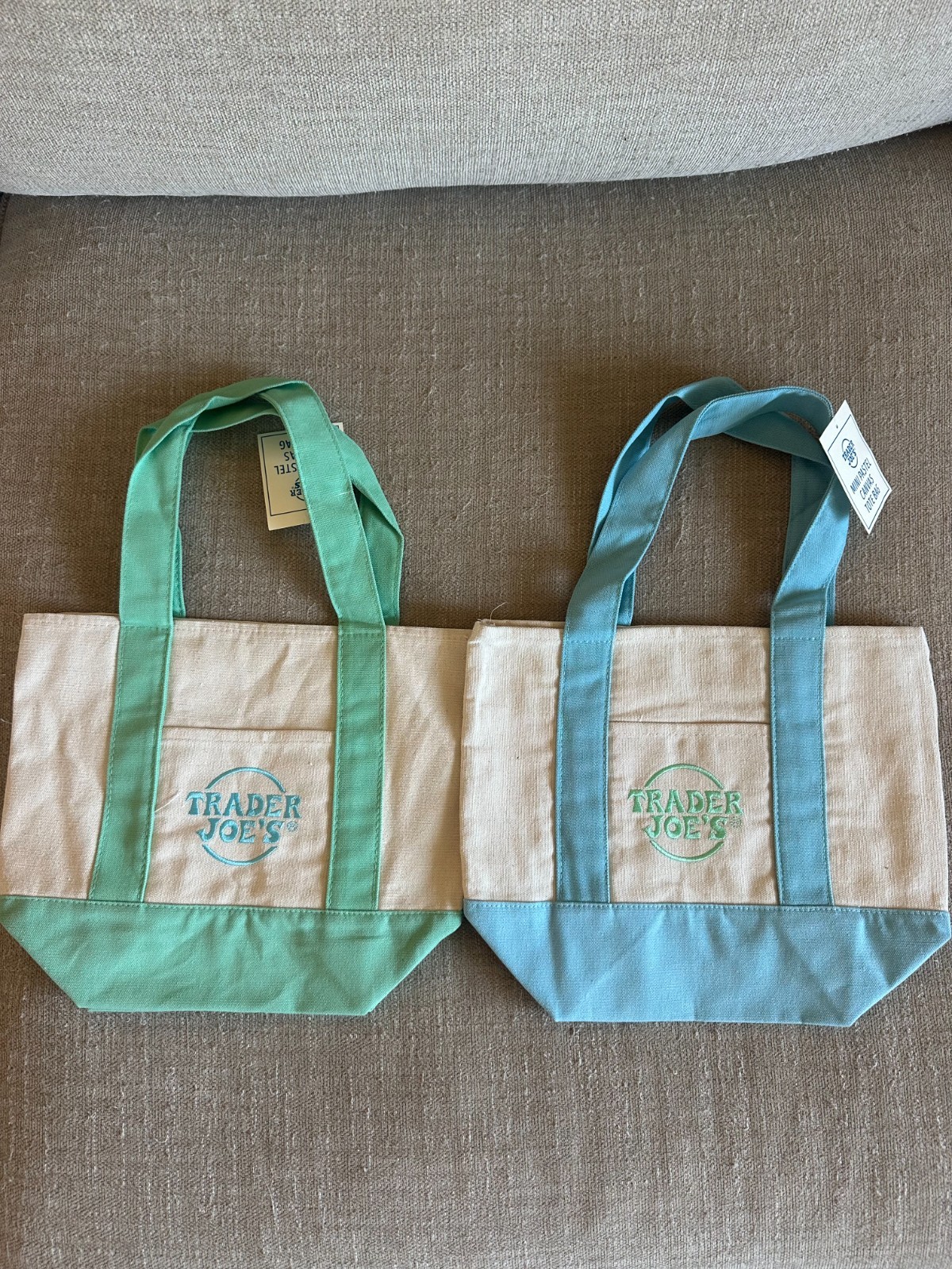 Trader Joes mini tote bag (set of two) Blue & Teal