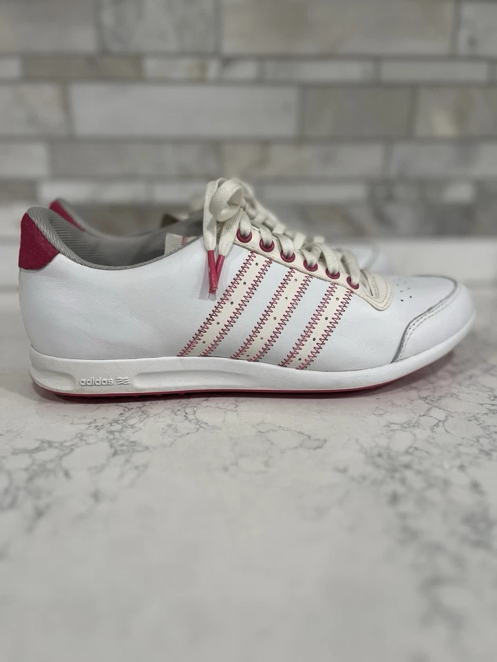 Adidas Zapatos de Golf Tenis de Cuero Blanco y Rosa para Damas Talla 7 Sin Picos Foto 3 de 4