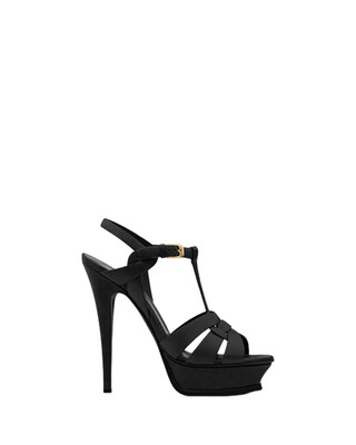 SAINT LAURENT Tribute $1150 Black 135mm Platform Sandals New & Authentic