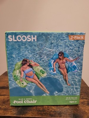 SLOOSH INFLATABLE  2 PK POOL FLOAT CHAIRS 49 Inch BLUE &GREEN FREE SHIP LOWER 48