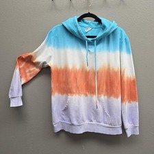 No Boundaries Hoodie Womens Juniors Large Blue Orange Tie Dye Sweatshirt