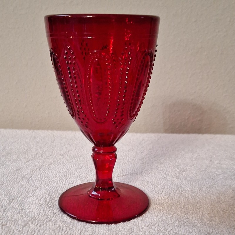 Ruby Red Glass Goblet Glossy Round Ruby Glass Decorative 6" Drinkware