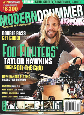 SEPTEMBER 2011 MODERN DRUMMER MAGAZINE TAYLOR HAWKINS DOUBLE BASS ADAM CRUZ KORN