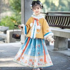 Girls Winter Warm Hanfu Fairy Costume Dress Set Chinese New Year Clothing