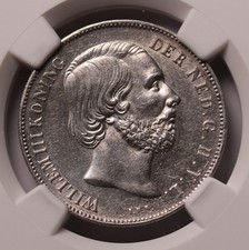 1855 Netherlands 1 Gulden Silver Coin NGC Unc Details - Scarce