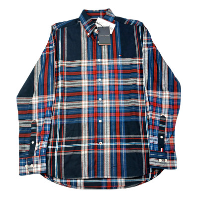 Tommy Hilfiger Shirt Mens Small Deep Indigo Gradient Check Regular-Fit $89