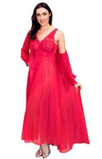 Shadowline Womens Nightgown Robe Red Sleepwear Vintage Style Peignoir 2 Pc Set