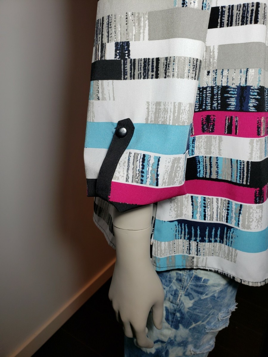 NY COLLECTION Womens Medium MSTB0886 Color Block Pocketed Button