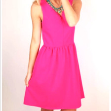Old Navy Women L Hot Pink Drop Waist Ballerina Stretch Sleeveless Back Zip Dress