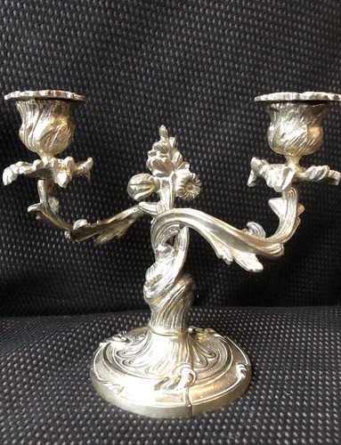 PAIR OF SILVER BRONZE CANDLE HOLDERS LOUIS XV STYLE - Picture 2 of 7