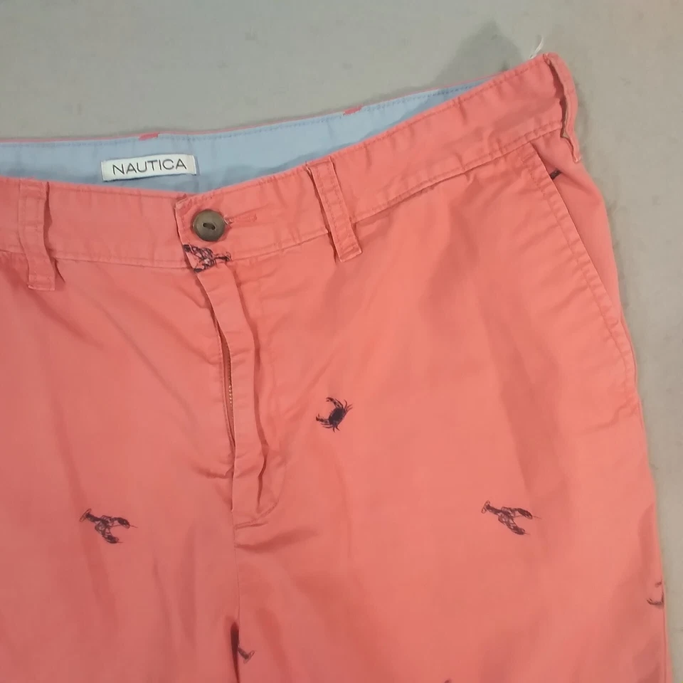Nautica Shorts men's 36 x 9 pink slim fit cotton Critter Crab Lobster - Image 3 of 4