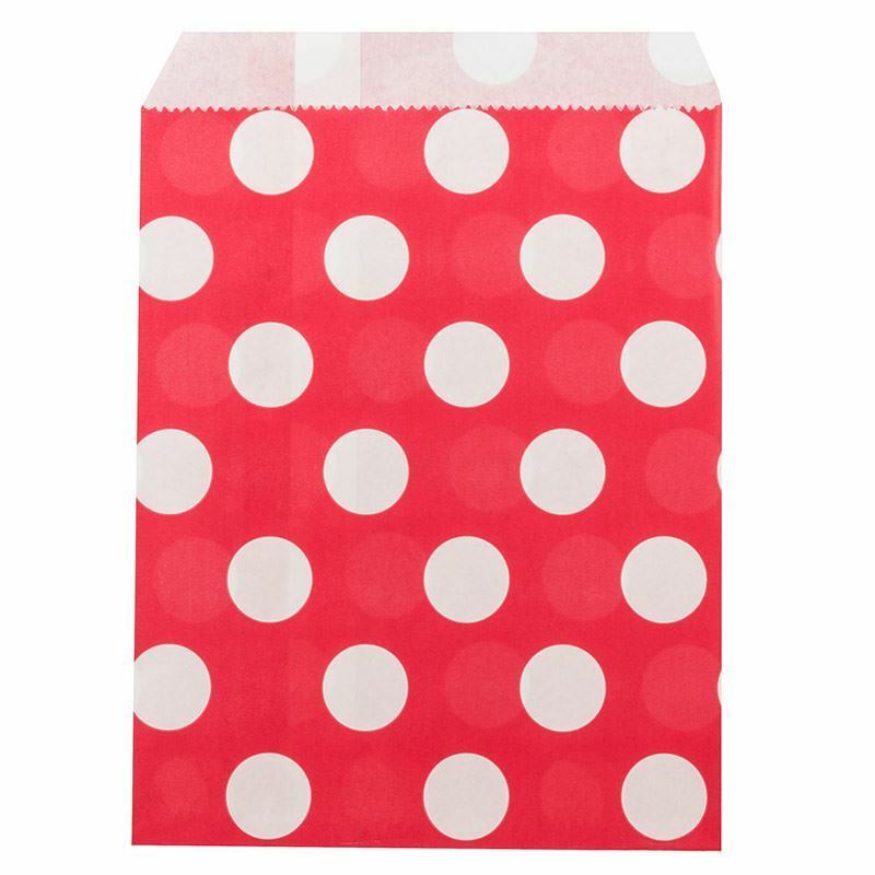 Large White Polka dots on Red Coloured Paper Bags x100 sweet treat gift