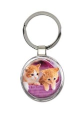 Cat : Gift Round Keychain Basket Kitten Animal Pet Pink Feline Pets Lover