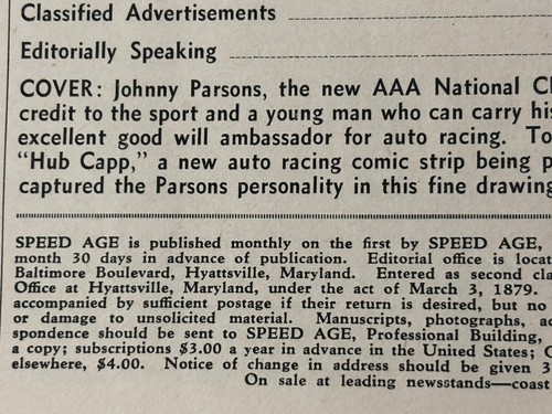 Revista Speed Age 1950, foto de portada de Johnny Parsons, el nuevo campeón de carreras AAA - Imagen 6 de 13