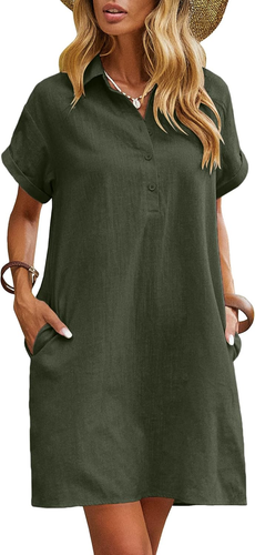 Zeagoo Womens Cotton Shirt Dress Summer Casual Short Sleeve Button down Beach Co - Picture 11 of 12