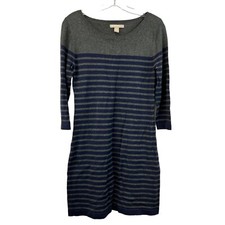 Banana Republic Womens 3/4 Sleeve Gray/Navy Striped Sweater Bodycon Dress MP