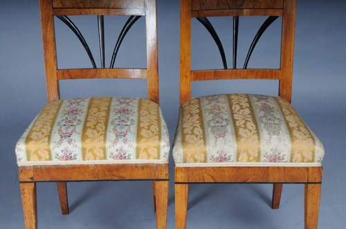 Lot De 4 Exclusif Biedermeier Chaises De Bois de Cerisier Et Noirci Um 1840 - Photo 4 sur 13