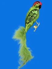 GREEN PARAKEET GERMAN BLOWN GLASS CHRISTMAS TREE ORNAMENT PARROT