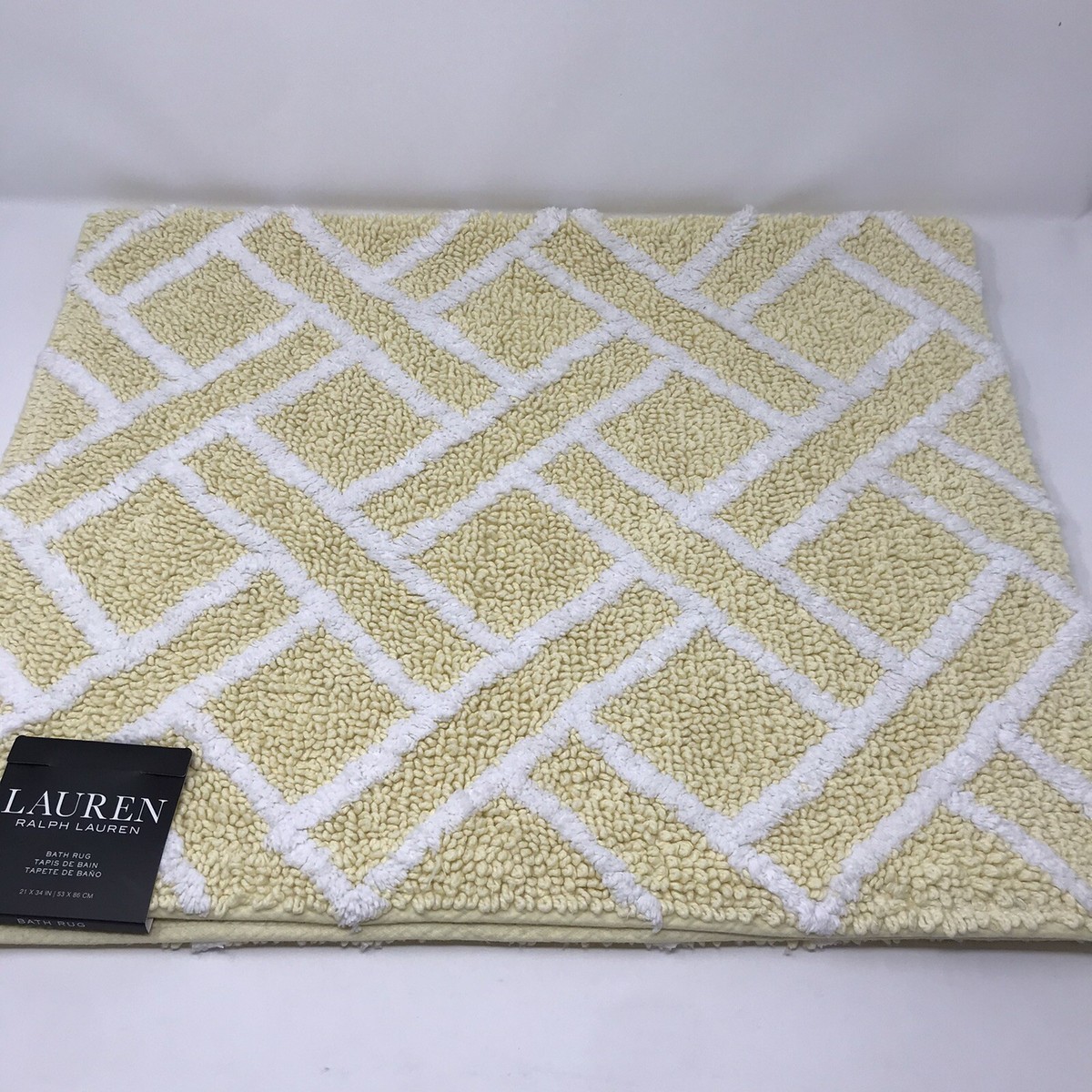 RALPH LAUREN Bath Rug Anti Slip Geometric Pale Yellow/White 21x34