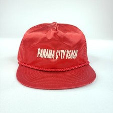 Vintage Panama City Beach Cap Hat Nissin Red Florida Zip Buckle 